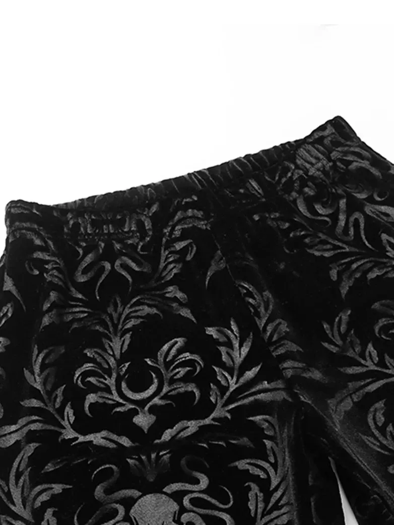 Women Victorian Goth Suede Embossed Flared Pants