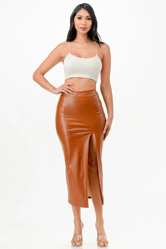 Womens Long PU Leather Pencil Skirt