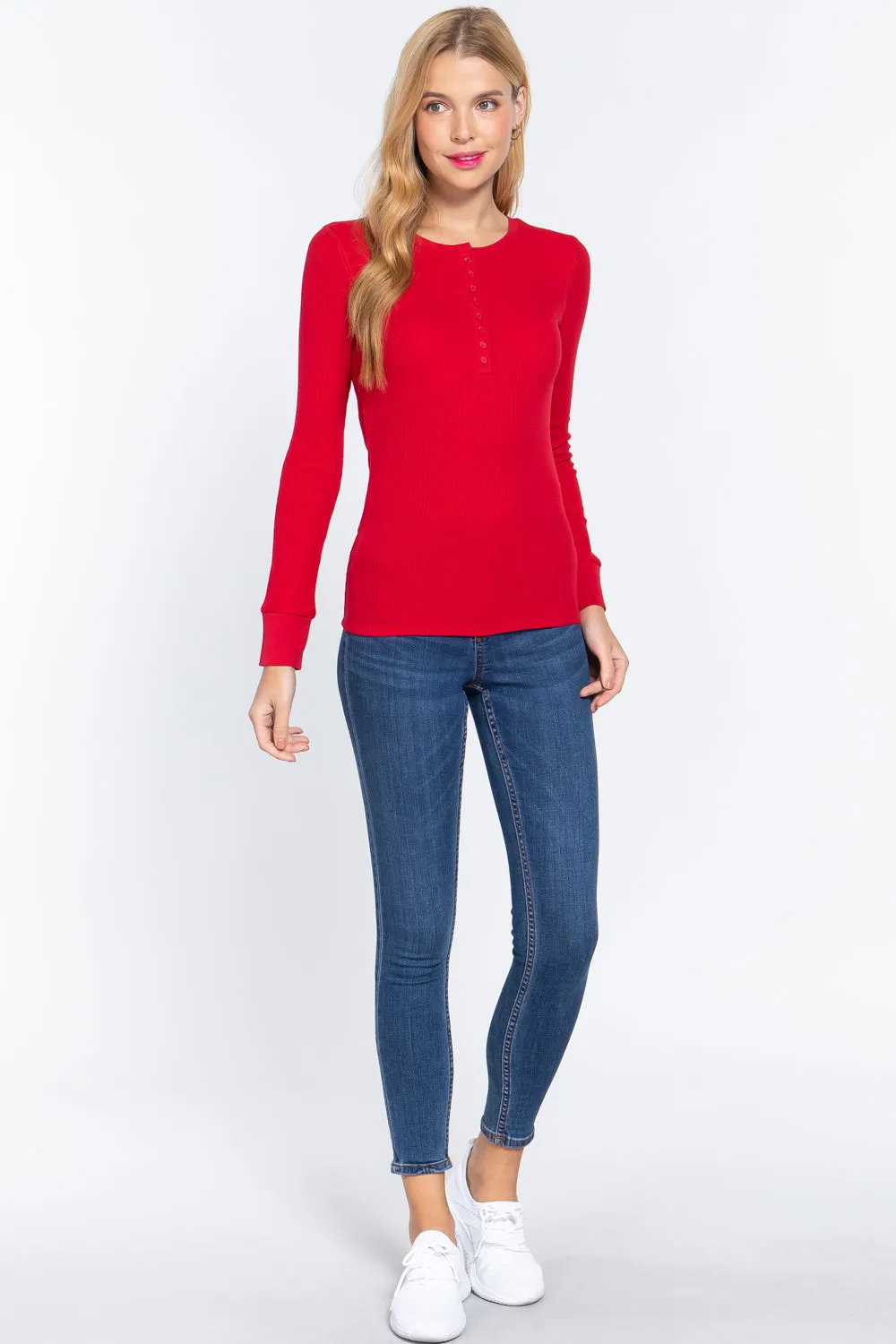 Women's Slv Henley Thermal Top