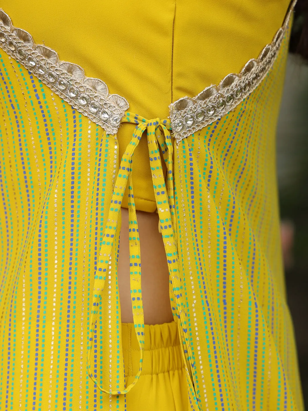 Yellow Embellished Top With Pant and Cape Set